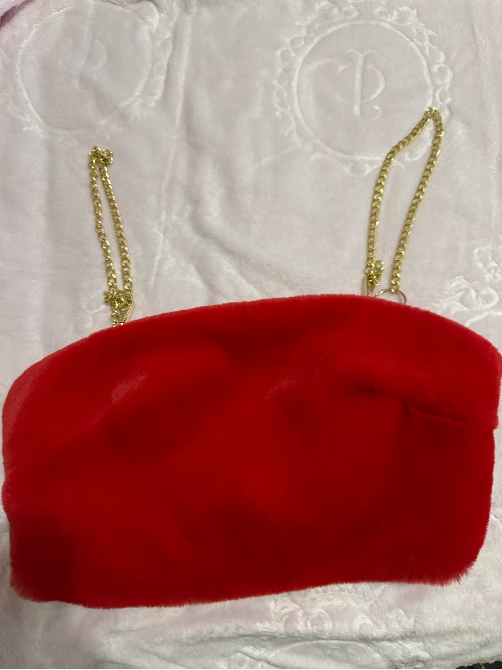 Red Faux Fur Chain Shoulder Cropped camisole- Women